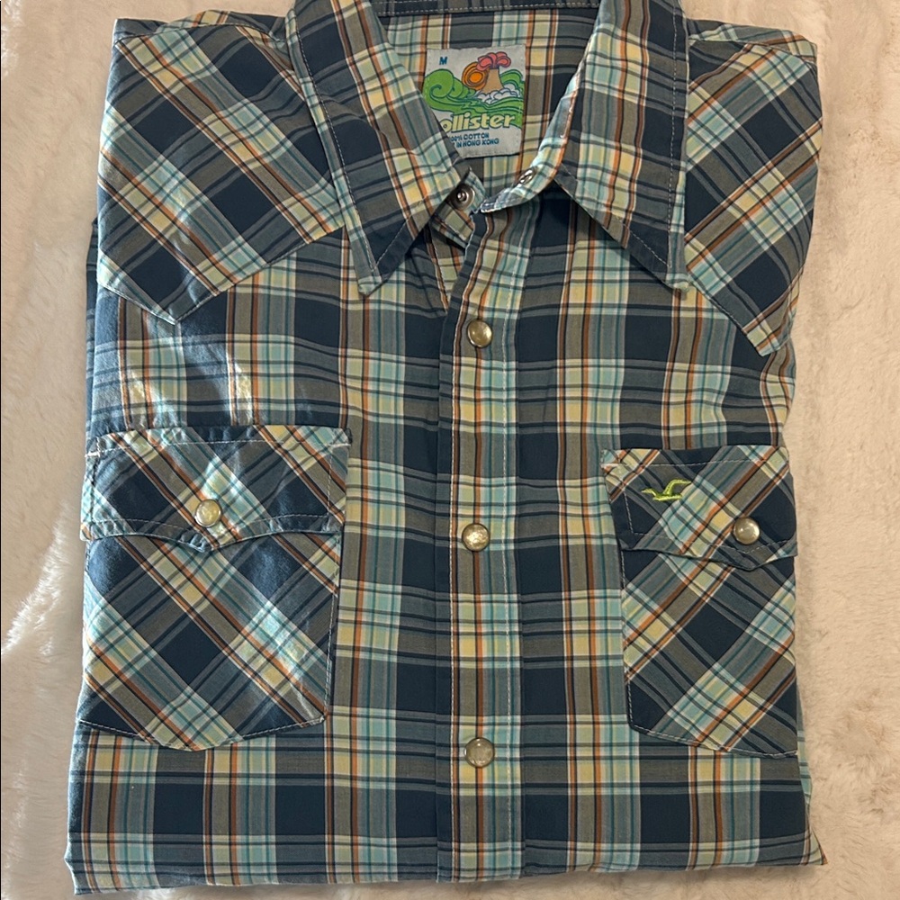 Vintage Hollister Men's Western Long Sleeve Plaid Shirt Size Medium